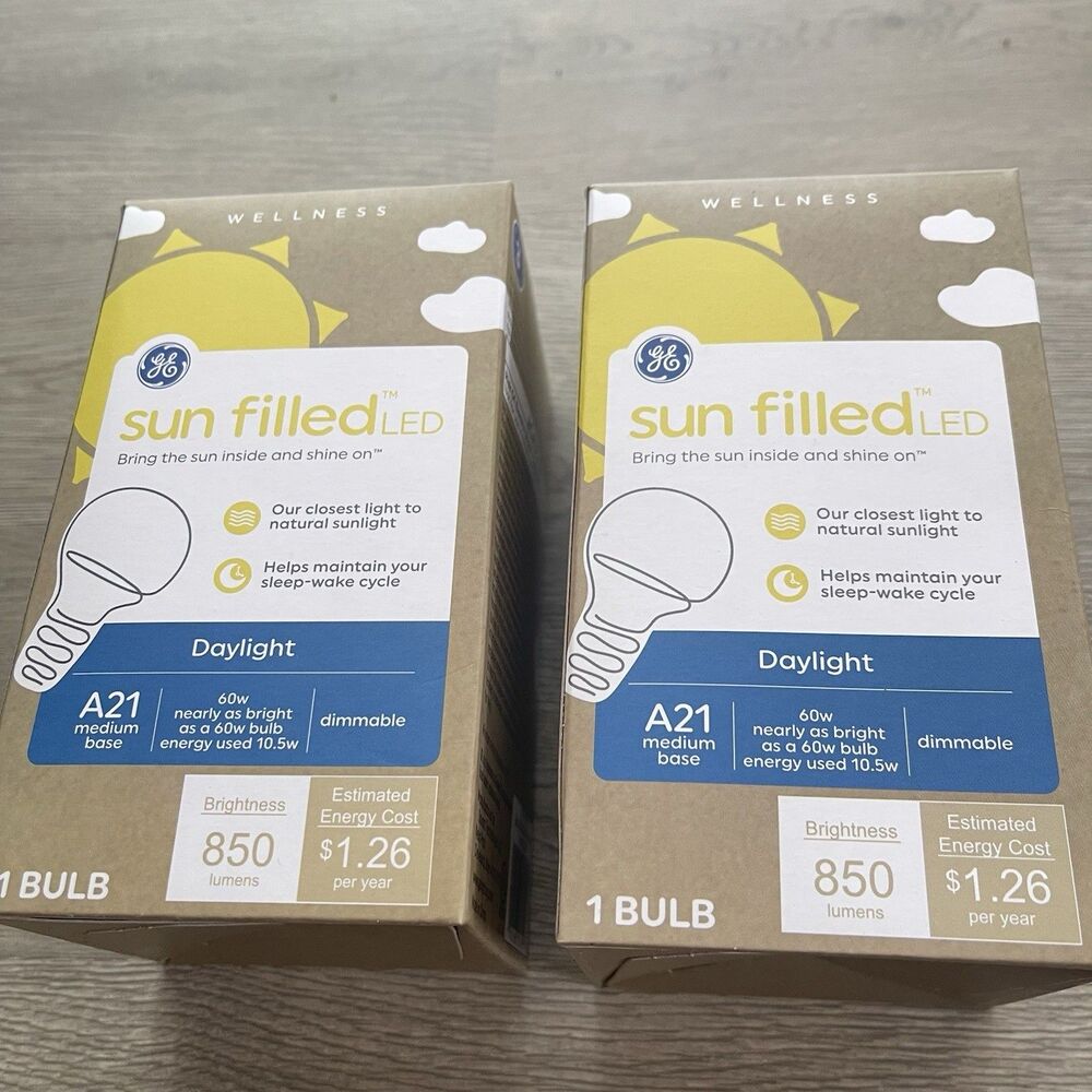 Lot Of 2 - New GE Wellness Sun Filled LED 840 Lumens A21 Medium Base Light Bulbs